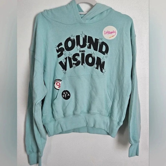 Daydreamer Tops - Daydreamer Sound and Vision Graphic Hoodie Light Aqua Blue‎ Size Small NWT